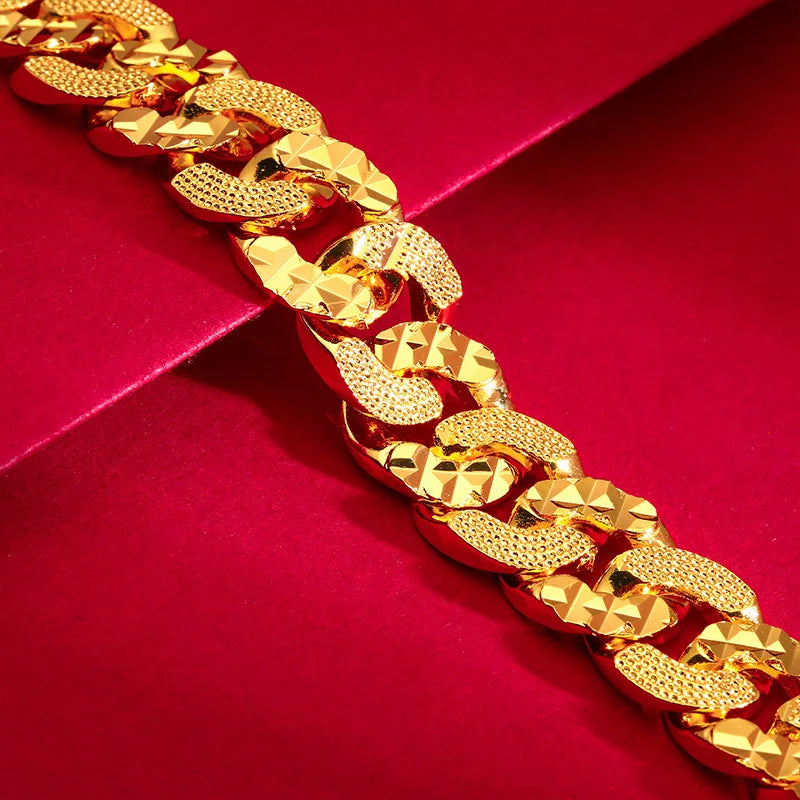 Men's Wide Watch Buckle Bracelet 24K Gold