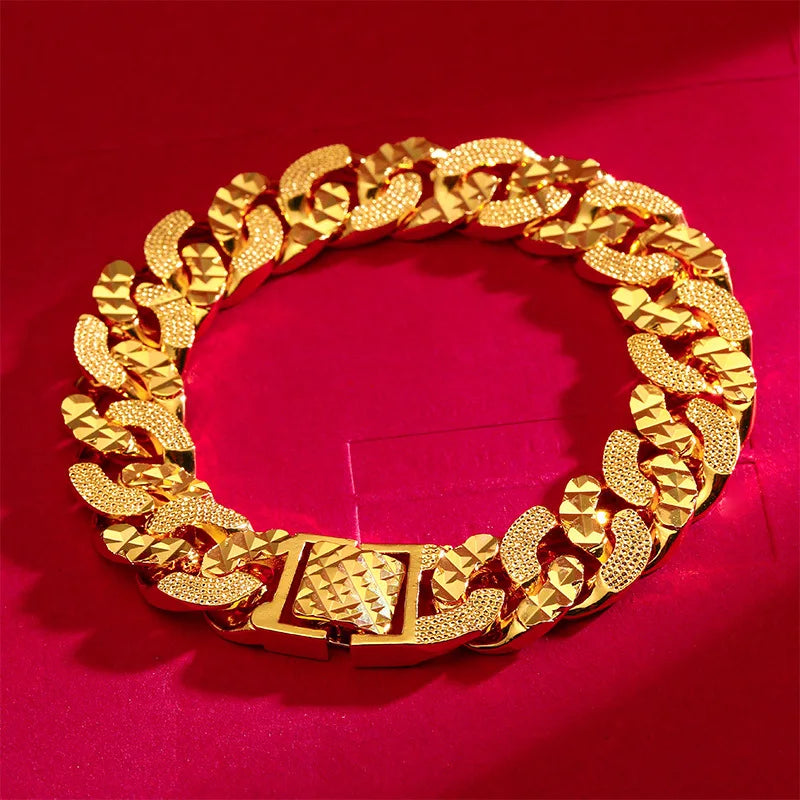 Men's Wide Watch Buckle Bracelet 24K Gold