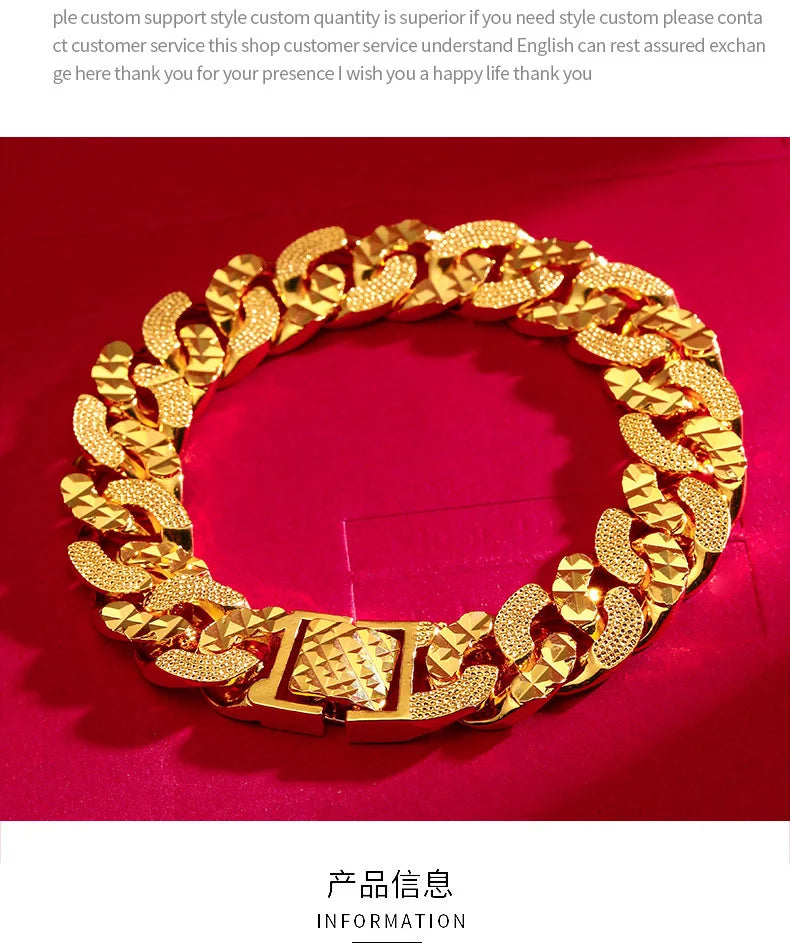 Men's Wide Watch Buckle Bracelet 24K Gold