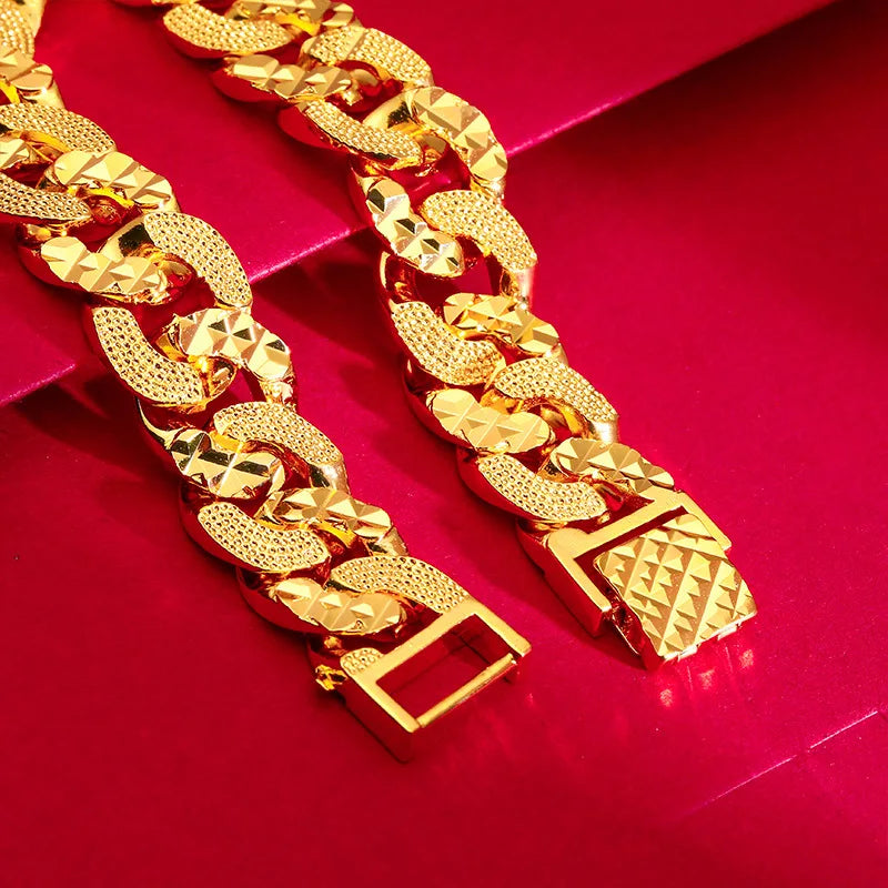 Men's Wide Watch Buckle Bracelet 24K Gold