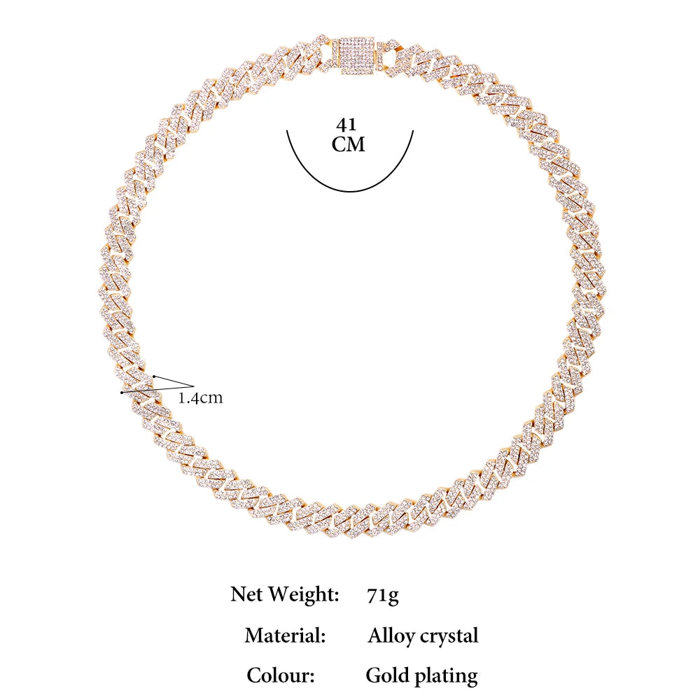 HipHop Men Women 14MM Prong Cuban Link Chain