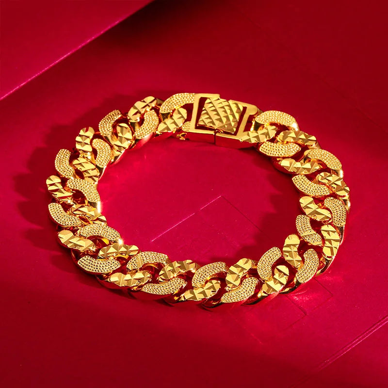 Men's Wide Watch Buckle Bracelet 24K Gold